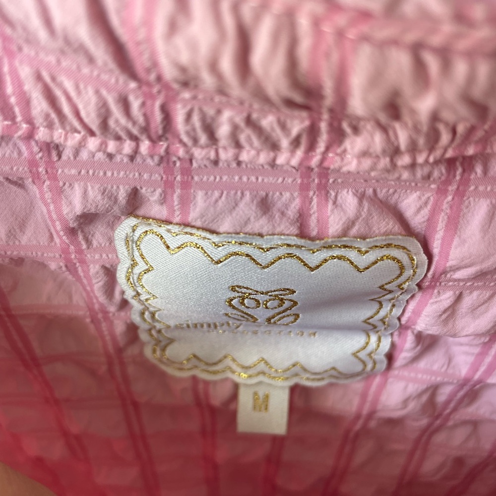Simply Southern Pink Seersucker Scalloped Trim Shirt and Shorts Set Medium - Picture 5 of 9